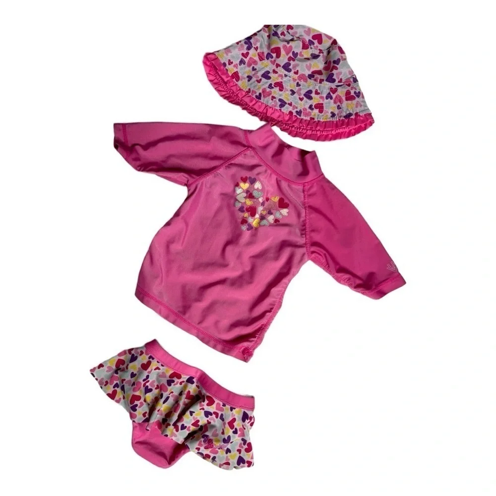 UV Skinz UPF 50+ Rashguard Set Girls Pink with Bucket Hat 3T